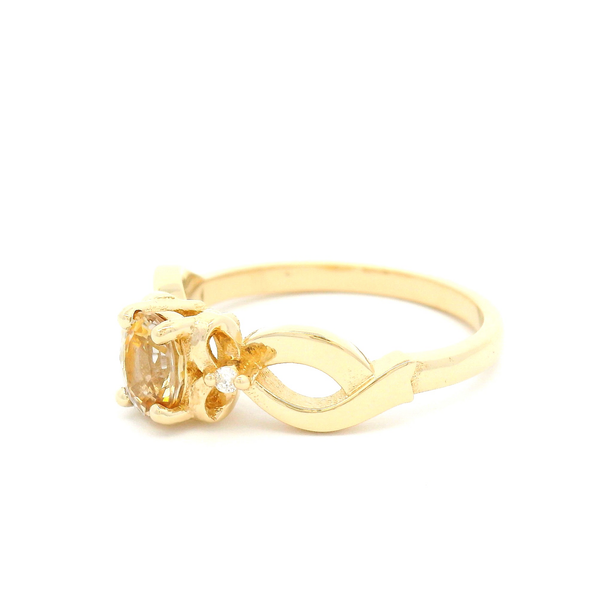 14k Yellow Engagement Ring with 0.80ct White Bi-Colour Sapphire and Accent Diamonds