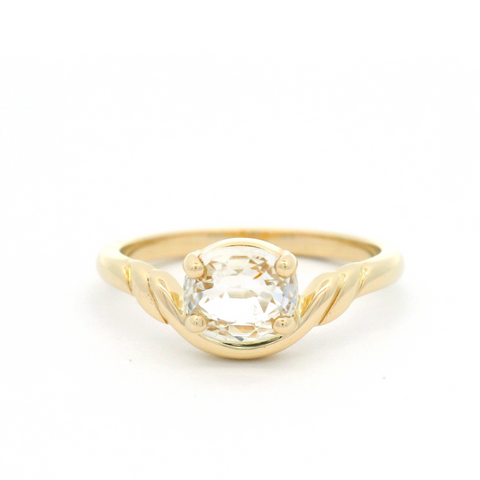 14k Yellow Solitaire Engagement Ring with 1.04ct White Oval Sapphire