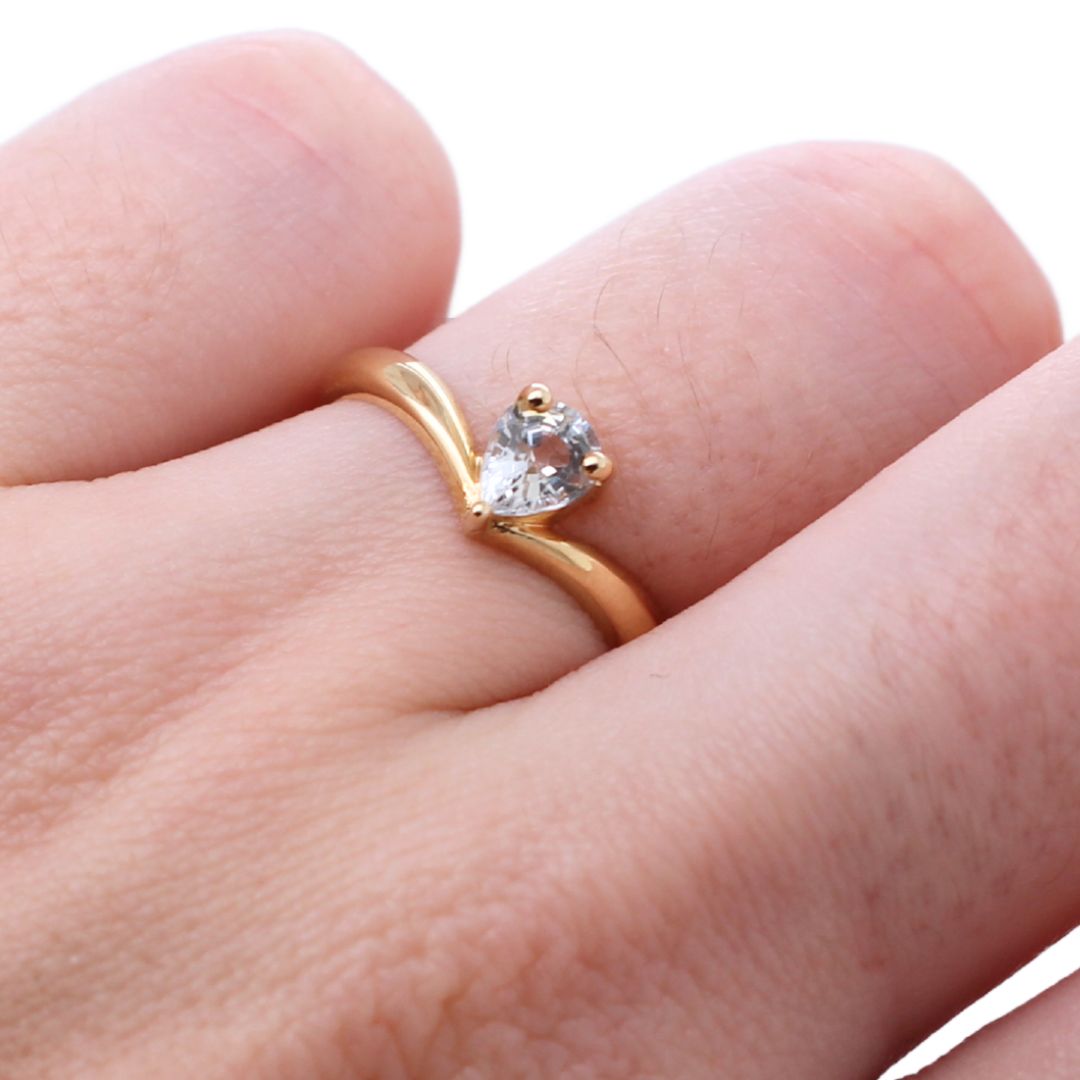 Chevron - White Sapphire Solitaire Engagement Ring