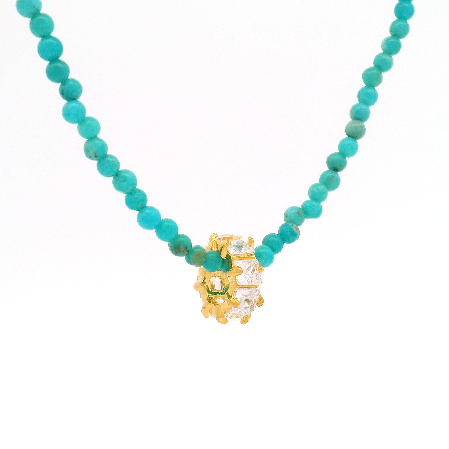 Gold Turquoise Cubic Zirconia Wheel Necklace