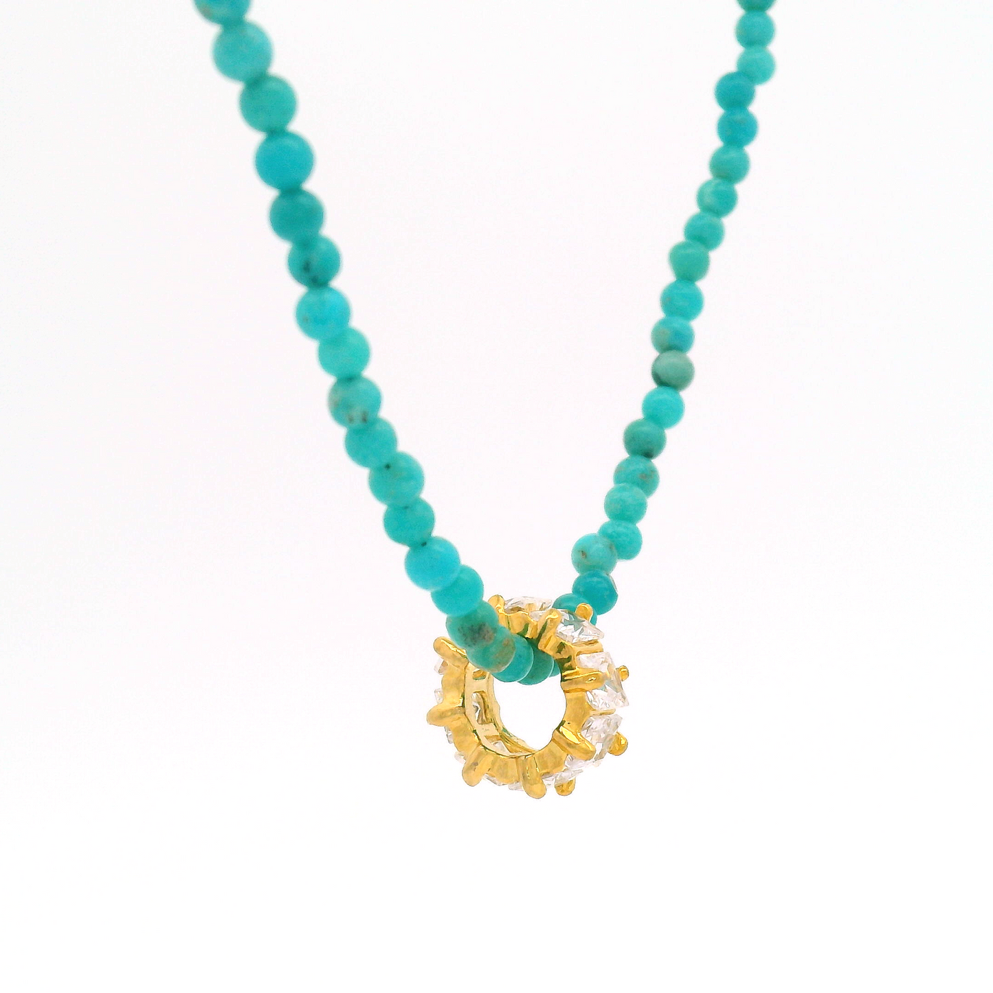Gold Turquoise Cubic Zirconia Wheel Necklace