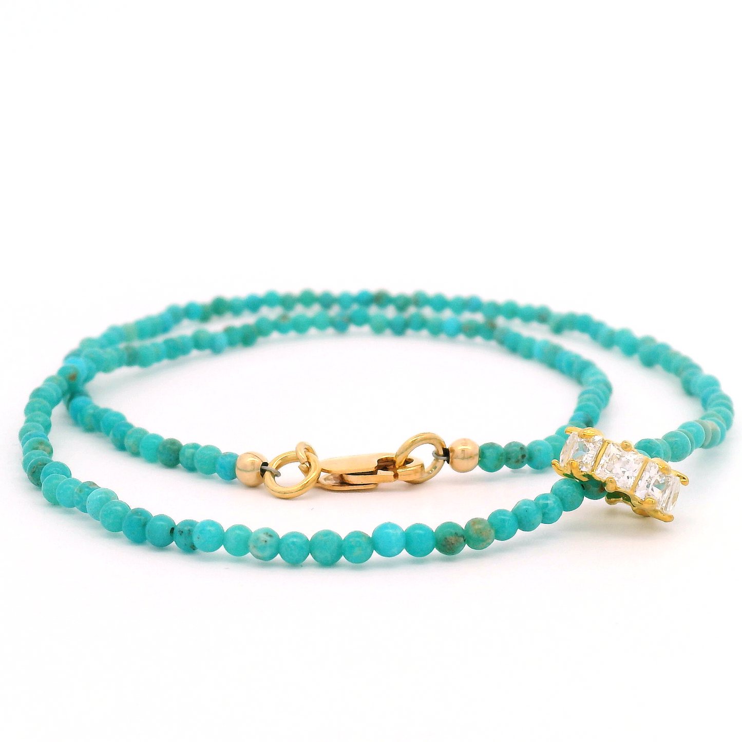 Gold Turquoise Cubic Zirconia Wheel Necklace