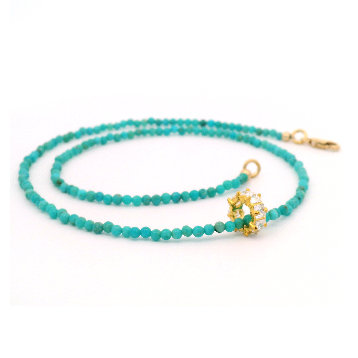 Gold Turquoise Cubic Zirconia Wheel Necklace
