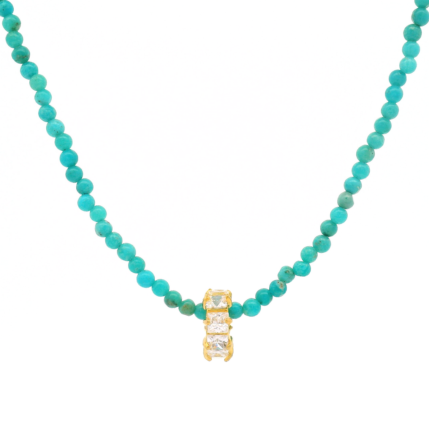 Gold Turquoise Cubic Zirconia Wheel Necklace