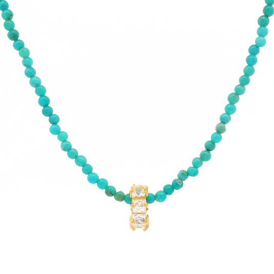 Gold Turquoise Cubic Zirconia Wheel Necklace