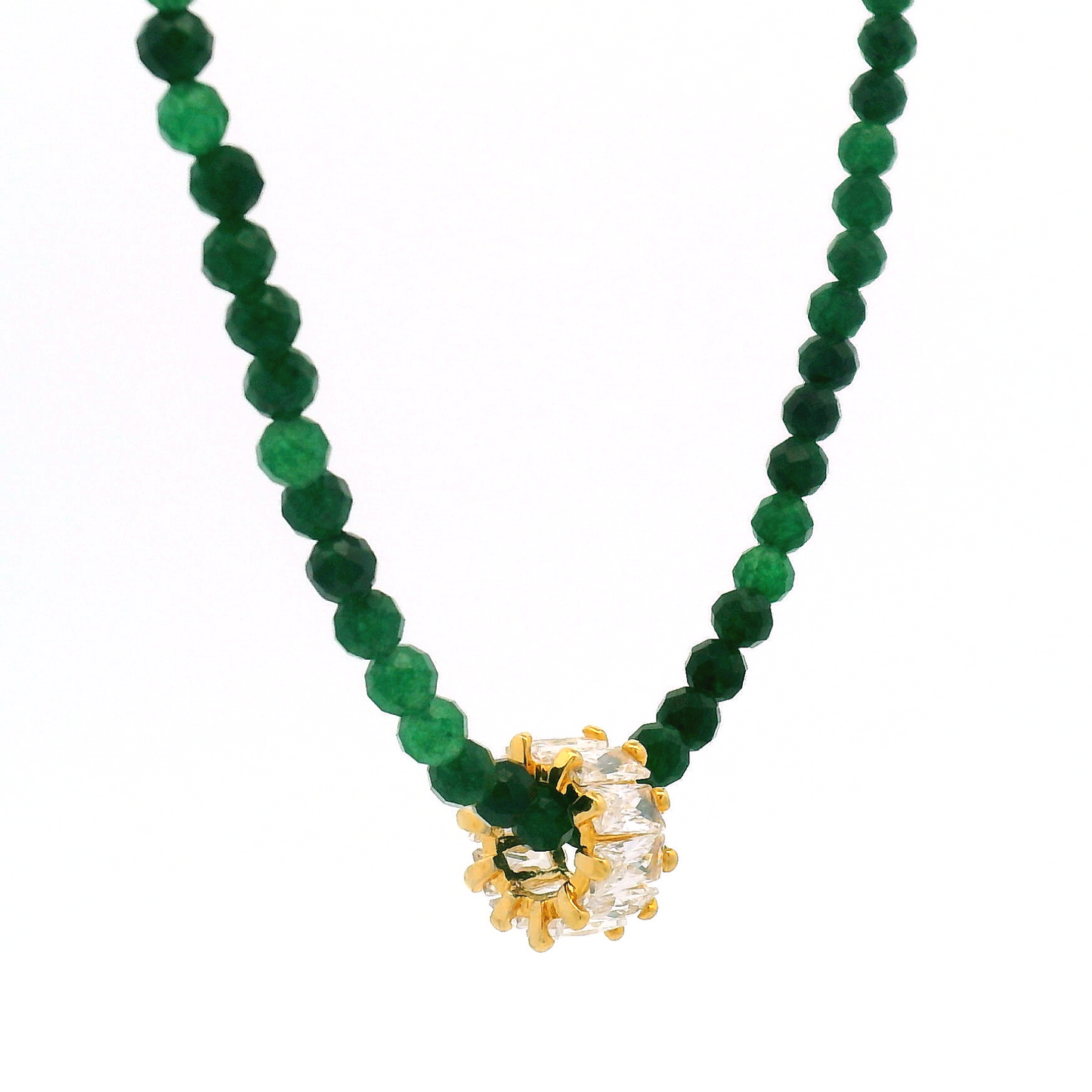 Gold Chrysoprase Cubic Zirconia Wheel Pendant