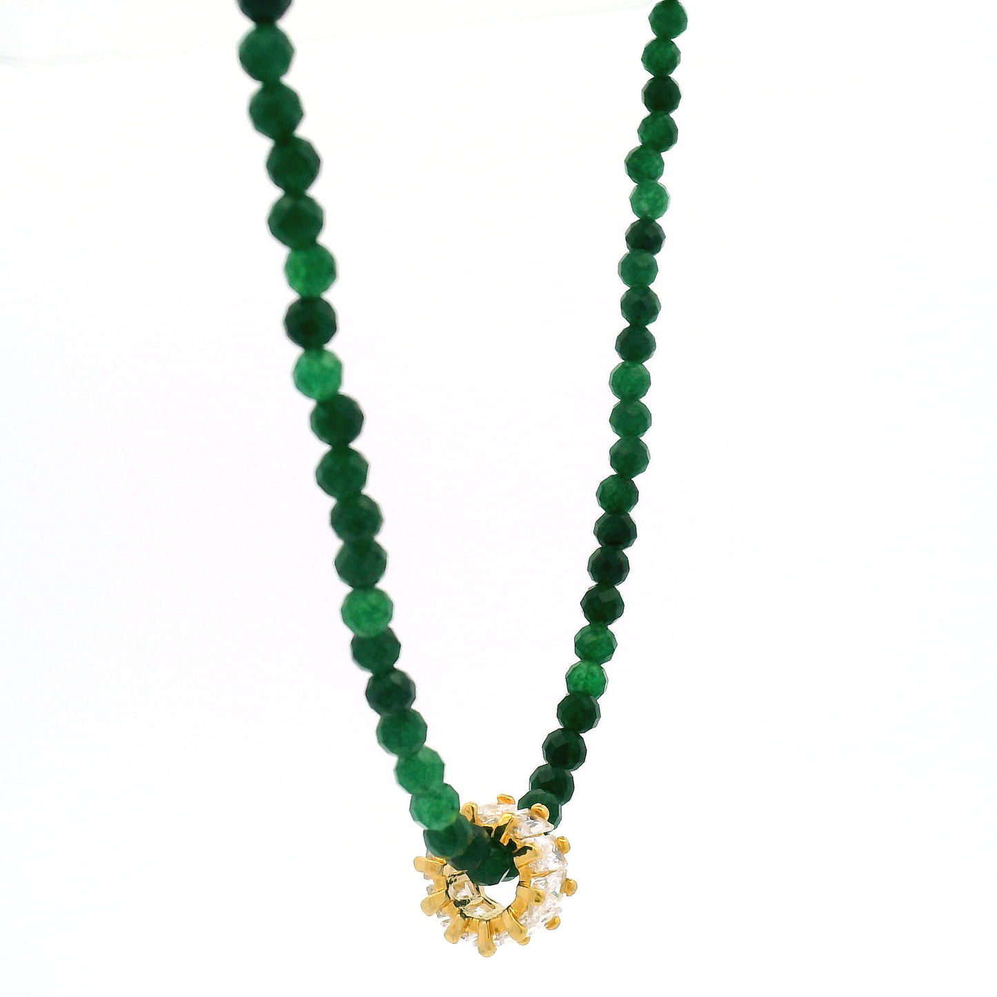 Gold Chrysoprase Cubic Zirconia Wheel Pendant