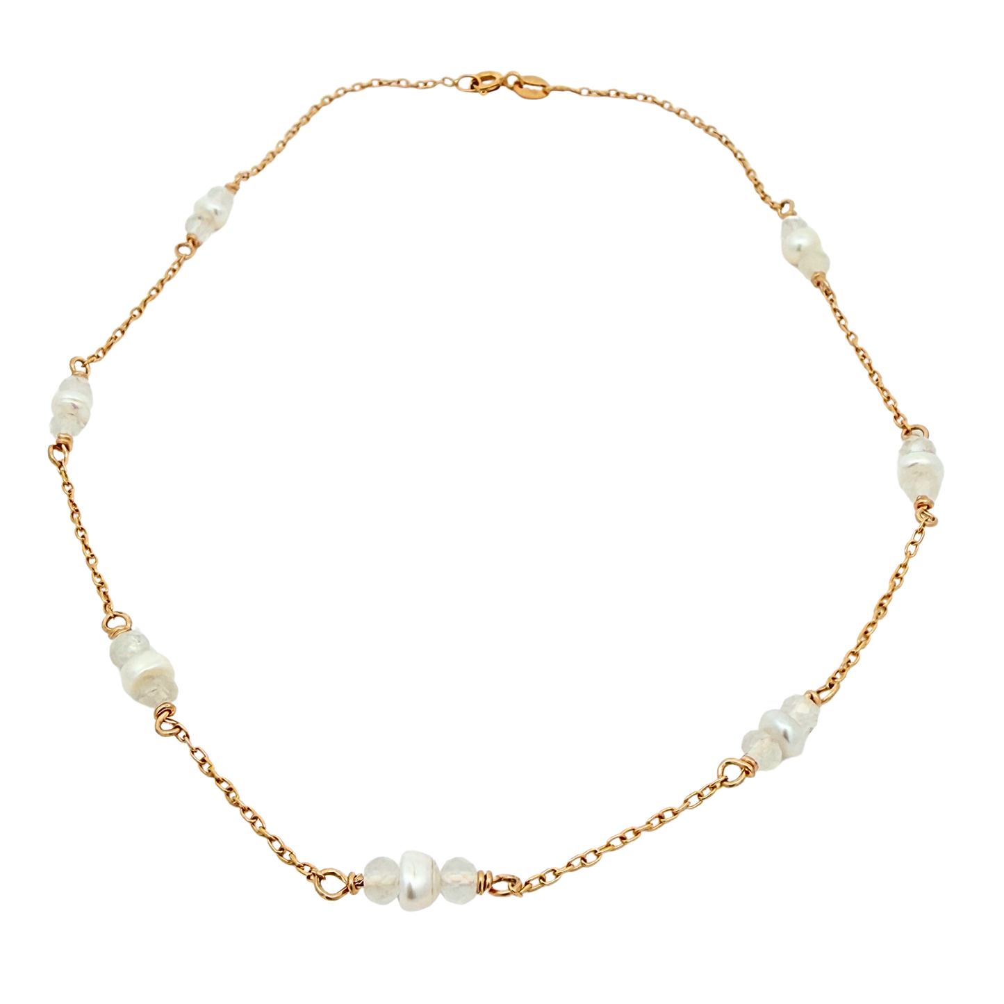 Gold Pearl & Moonstone Necklace