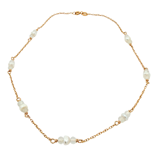 Gold Pearl & Moonstone Necklace