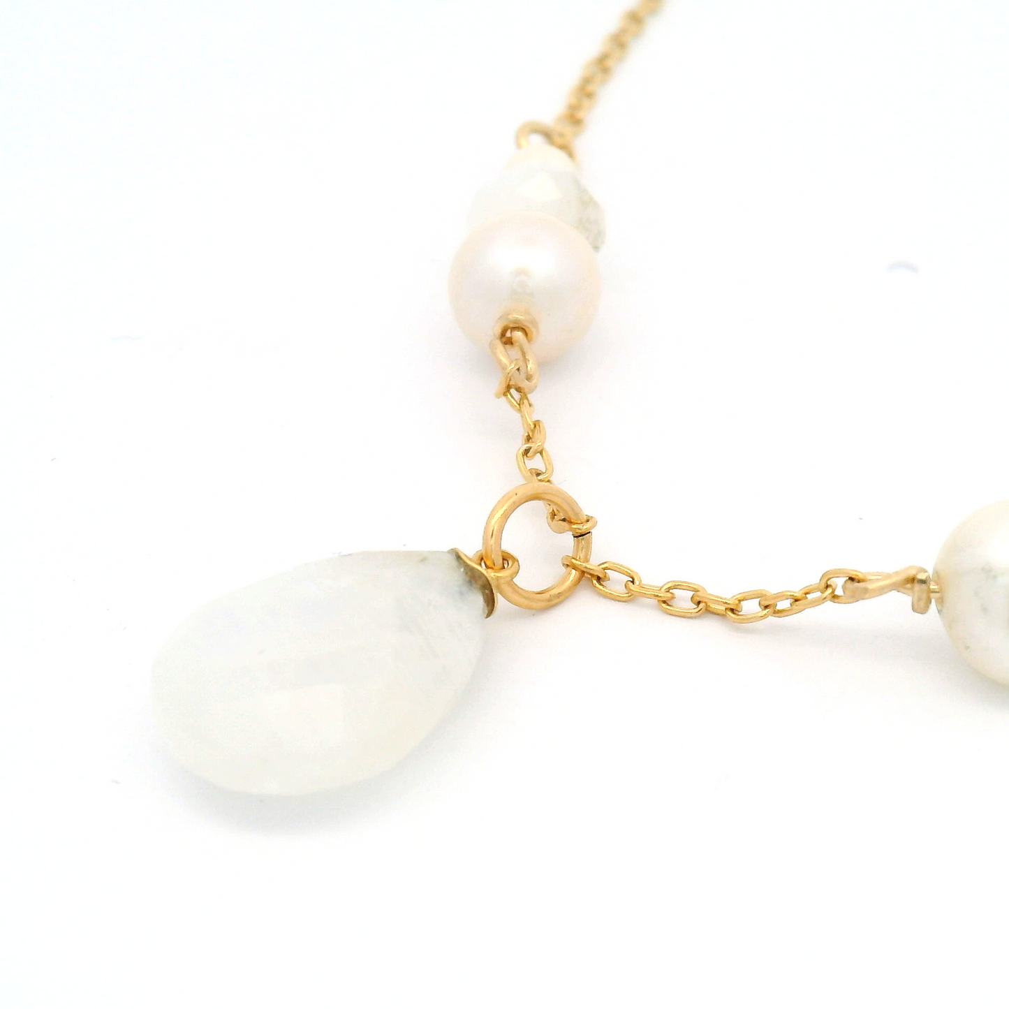 Gold Teardrop Moonstone & Pearl Pendant Necklace