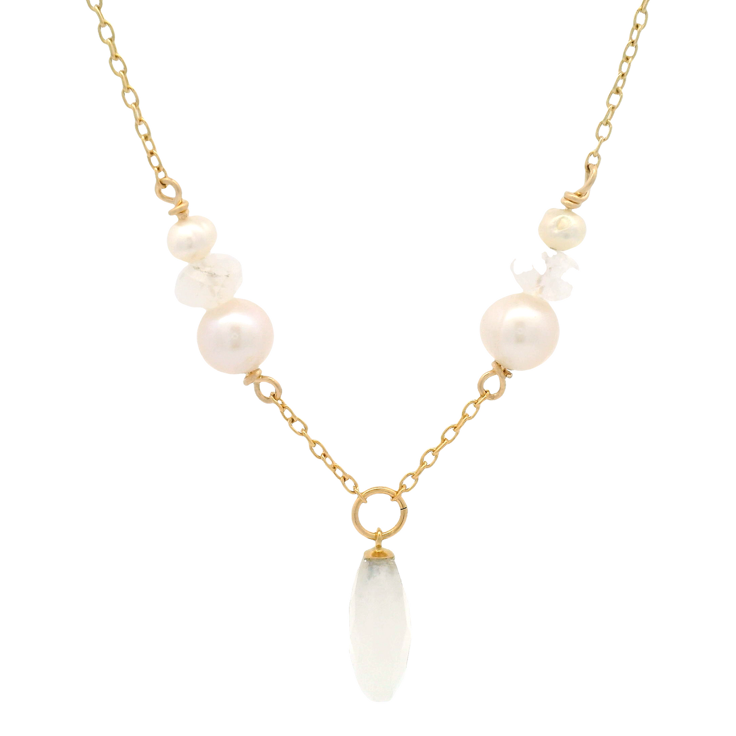 Gold Teardrop Moonstone & Pearl Pendant Necklace