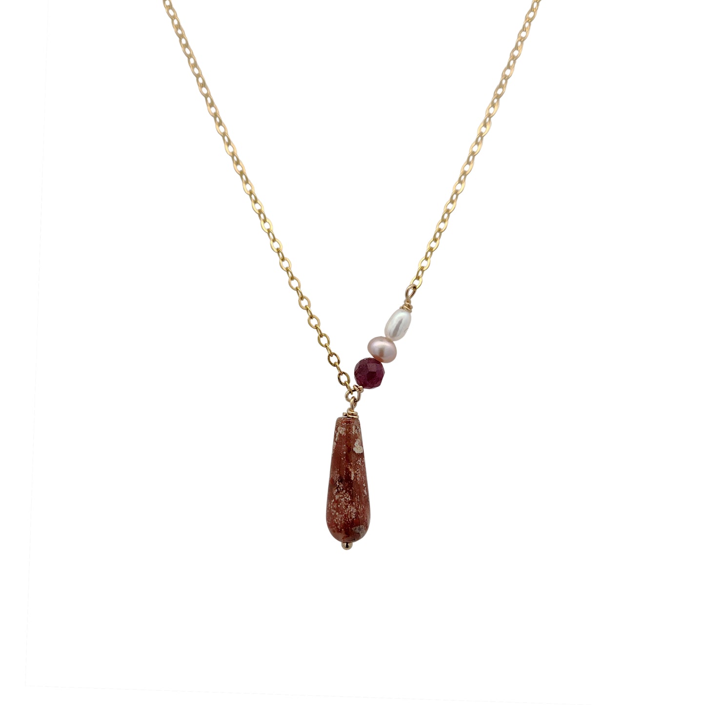 Pearl & Ruby Teardrop Pendant