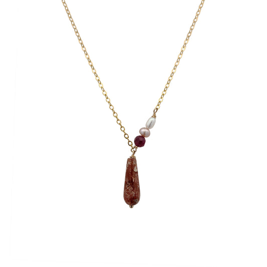 Pearl & Ruby Teardrop Pendant