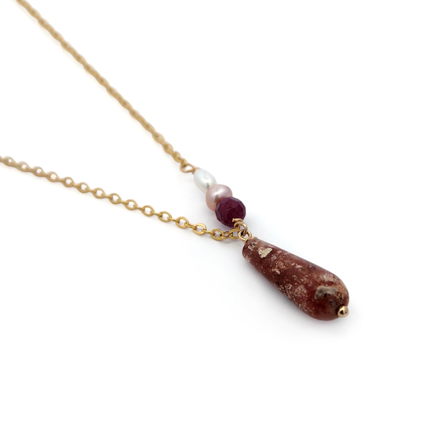 Pearl & Ruby Teardrop Pendant