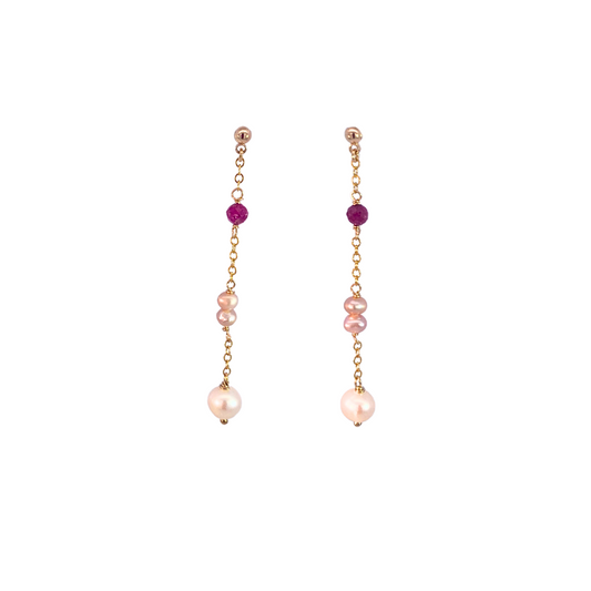 Ruby & Pearl Chain Earrings
