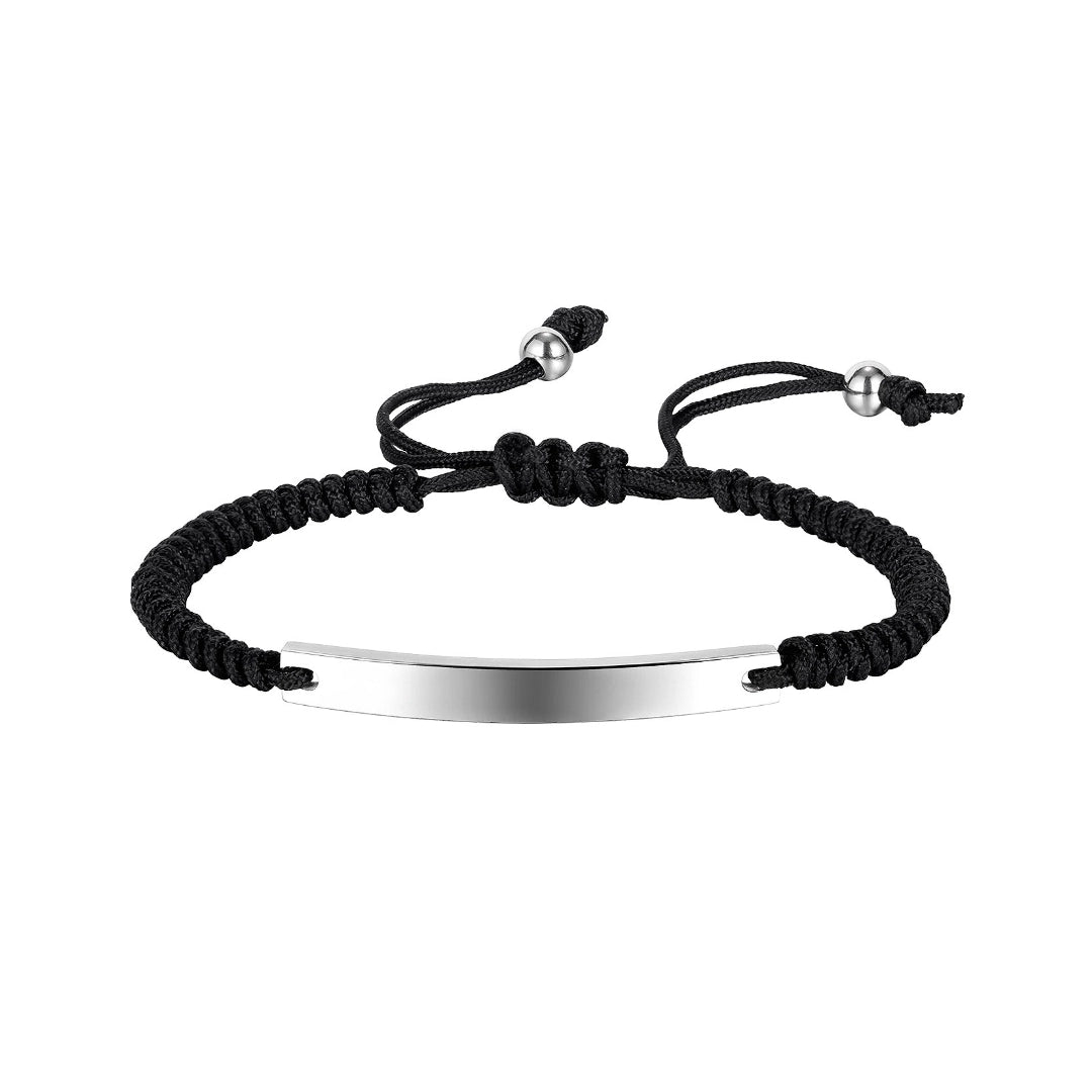 Silver Engravable Braided Leather Bracelet