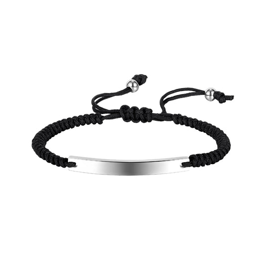 Silver Engravable Braided Leather Bracelet