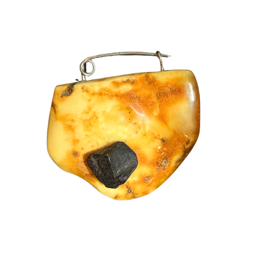 Baltic Amber Charcoal Brooch