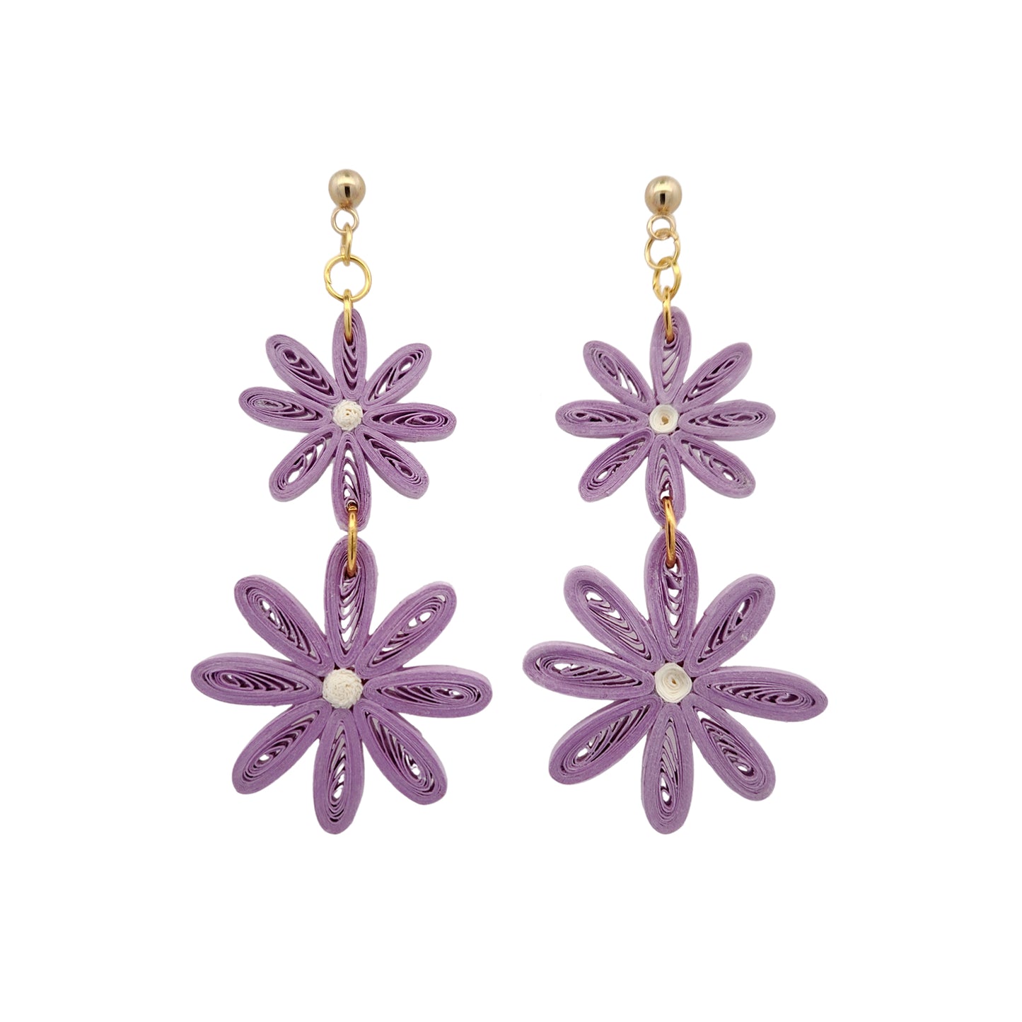 Purple Double Daisy Drop Paper Earrings