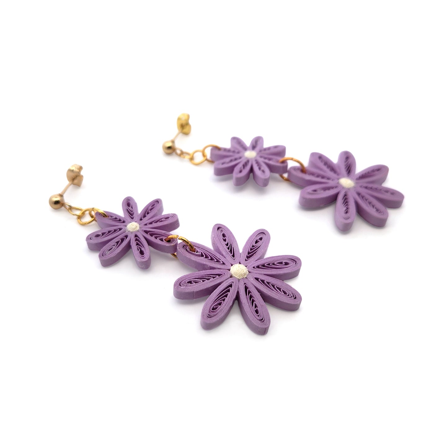 Purple Double Daisy Drop Paper Earrings