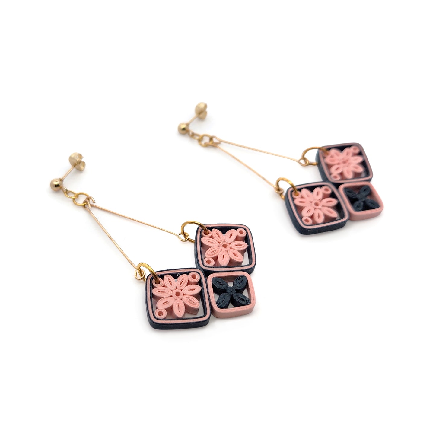 Hanging Basket Paper Flower Gold Earrings
