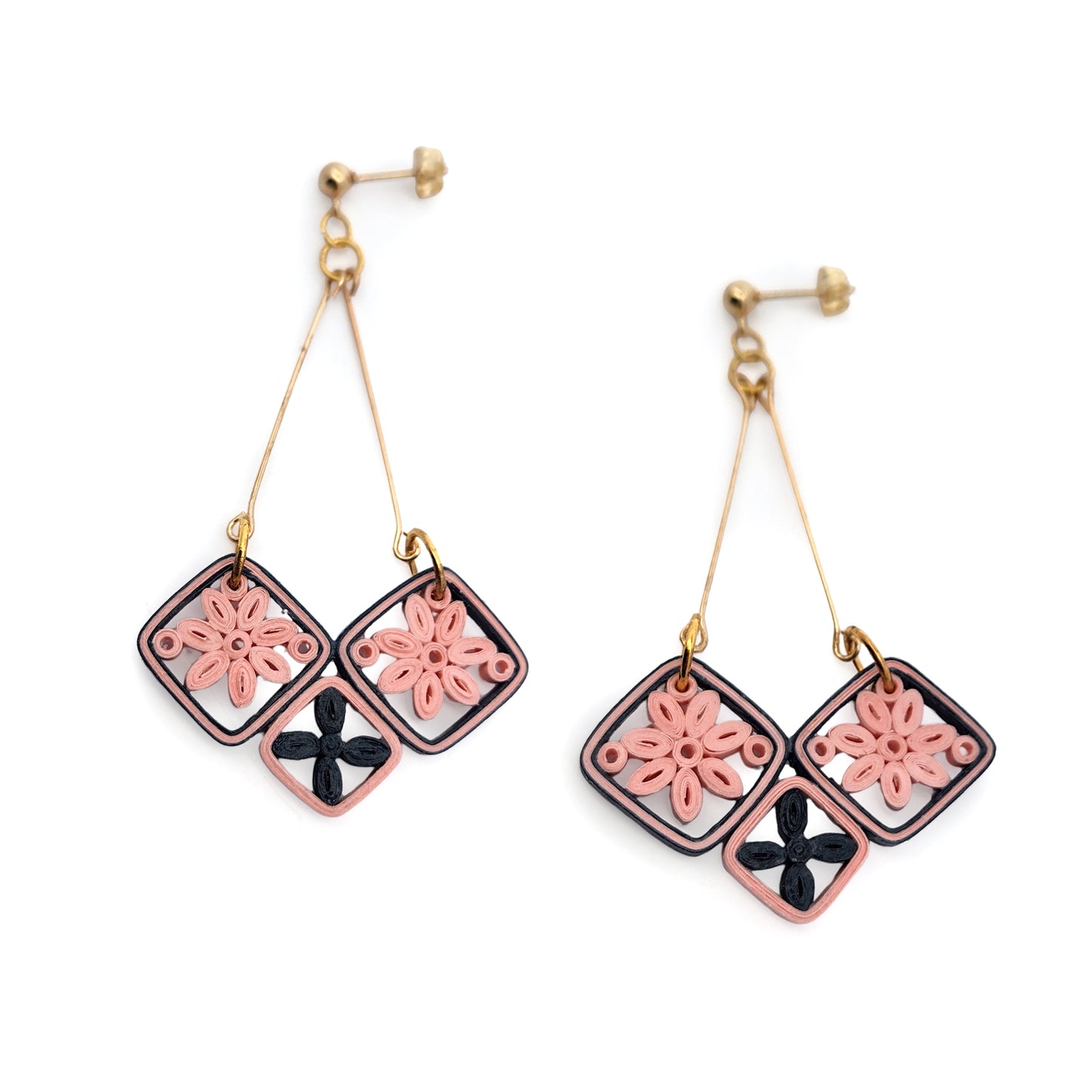 Hanging Basket Paper Flower Gold Earrings