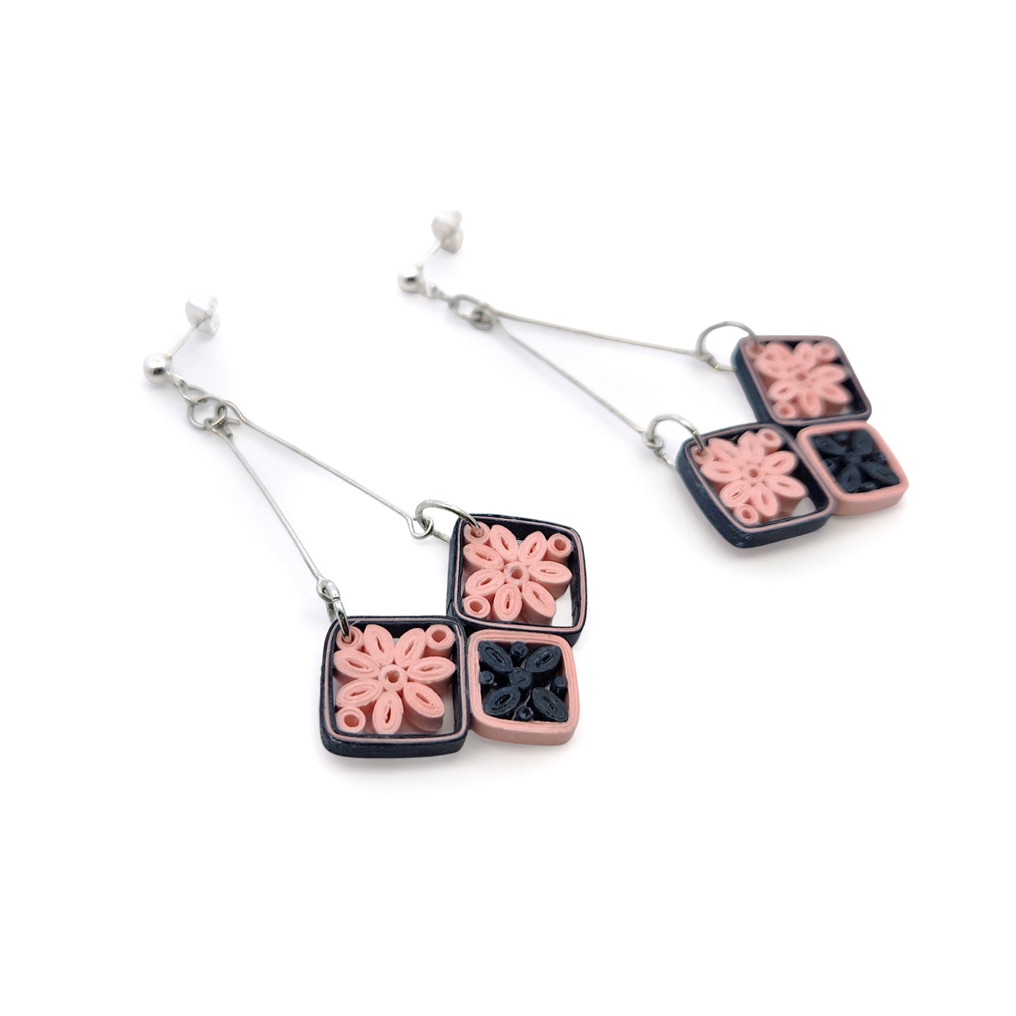 Hanging Basket Paper Flower Silver Earrings
