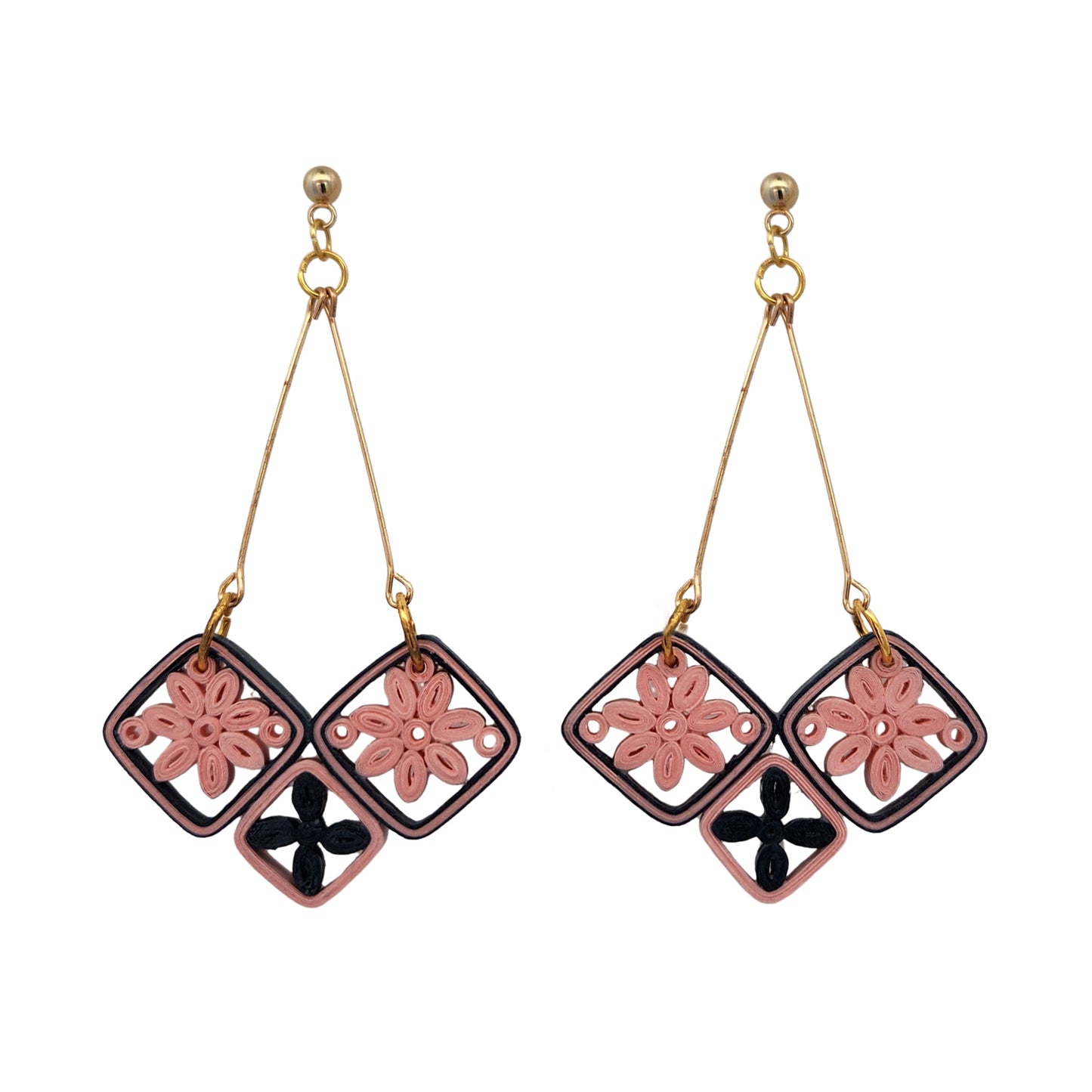 Hanging Basket Paper Flower Gold Earrings