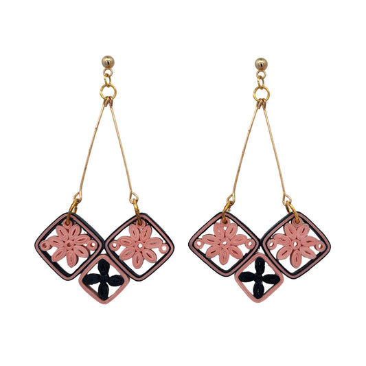 Hanging Basket Paper Flower Gold Earrings