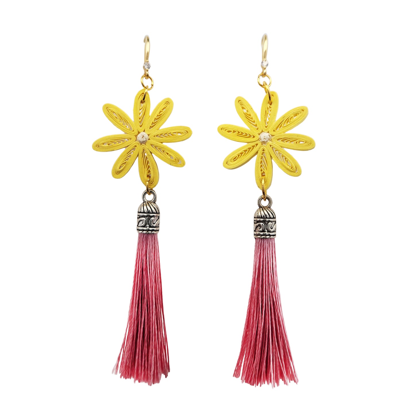 Yellow Daisy & Pink Tassel Paper Earrings