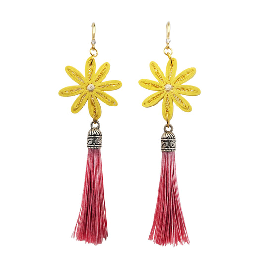 Yellow Daisy & Pink Tassel Paper Earrings