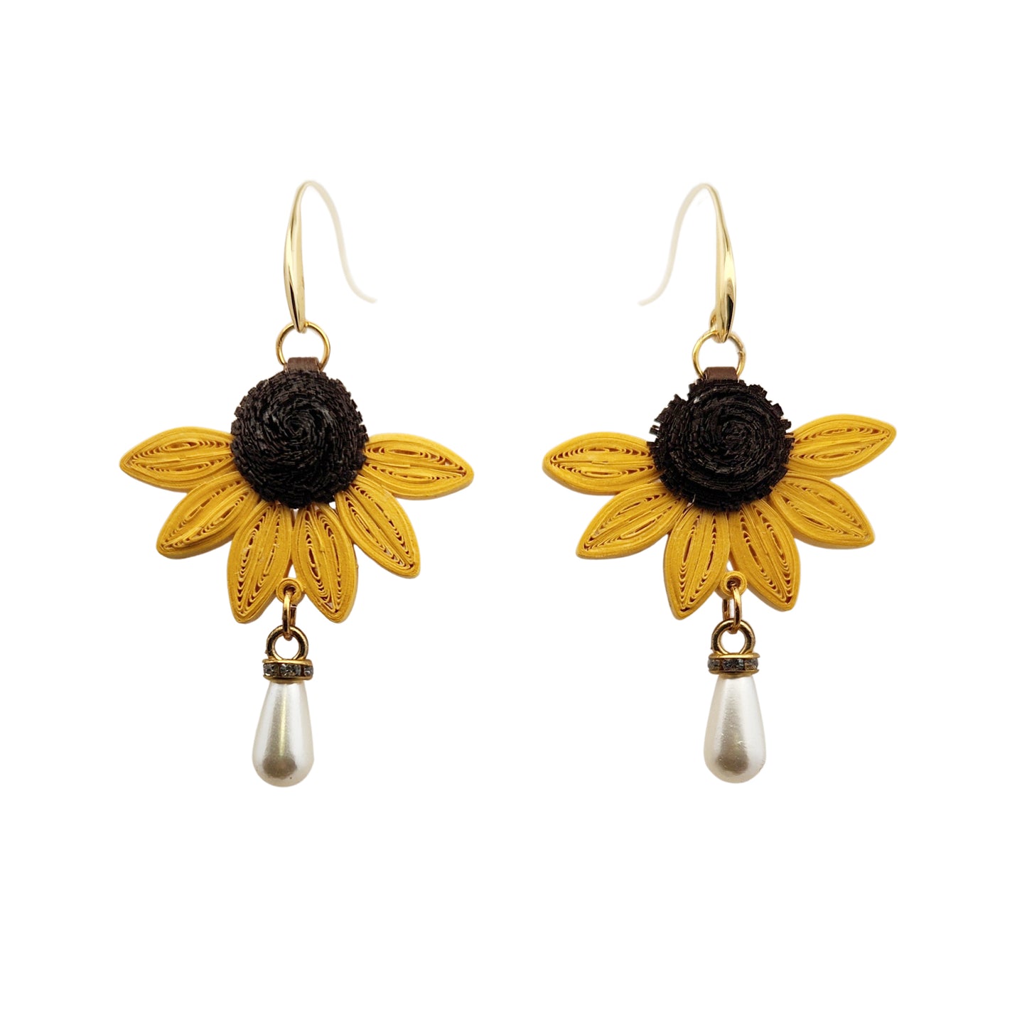 Sunflower & Pearl Paper Earrings