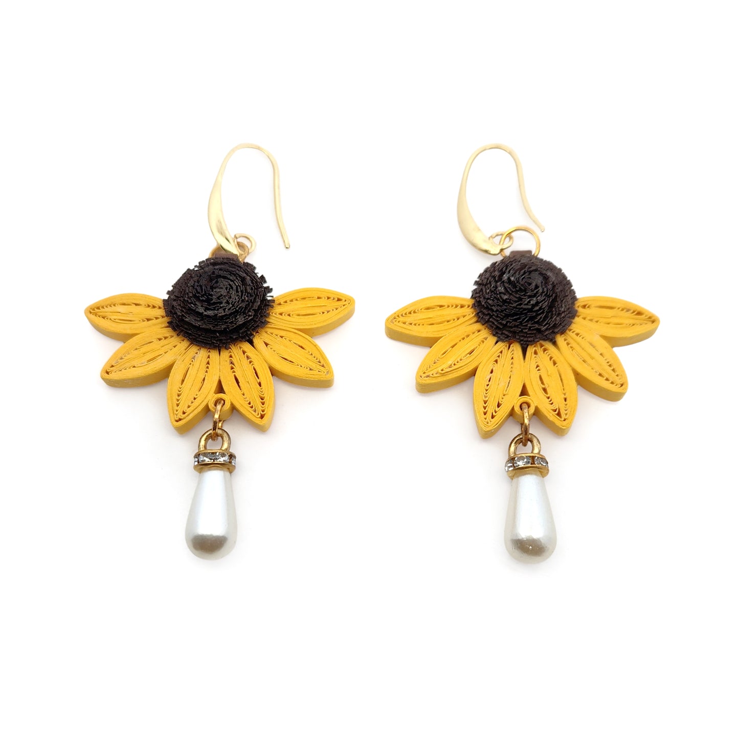 Sunflower & Pearl Paper Earrings