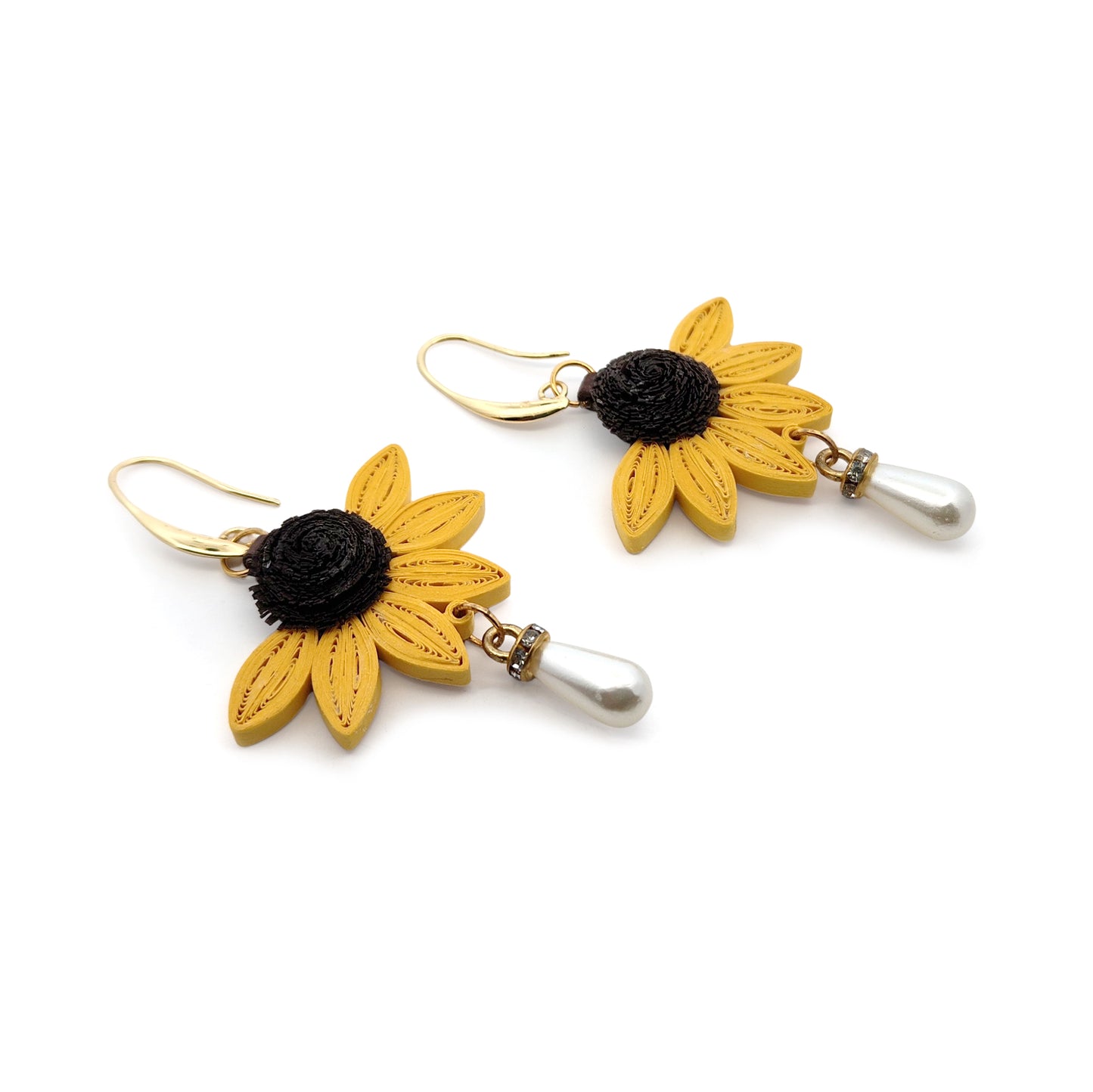 Sunflower & Pearl Paper Earrings