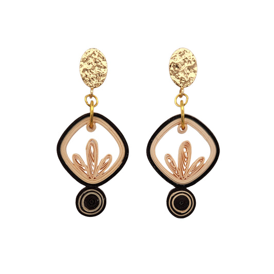 Black & Cream Deco Paper Drop Earrings