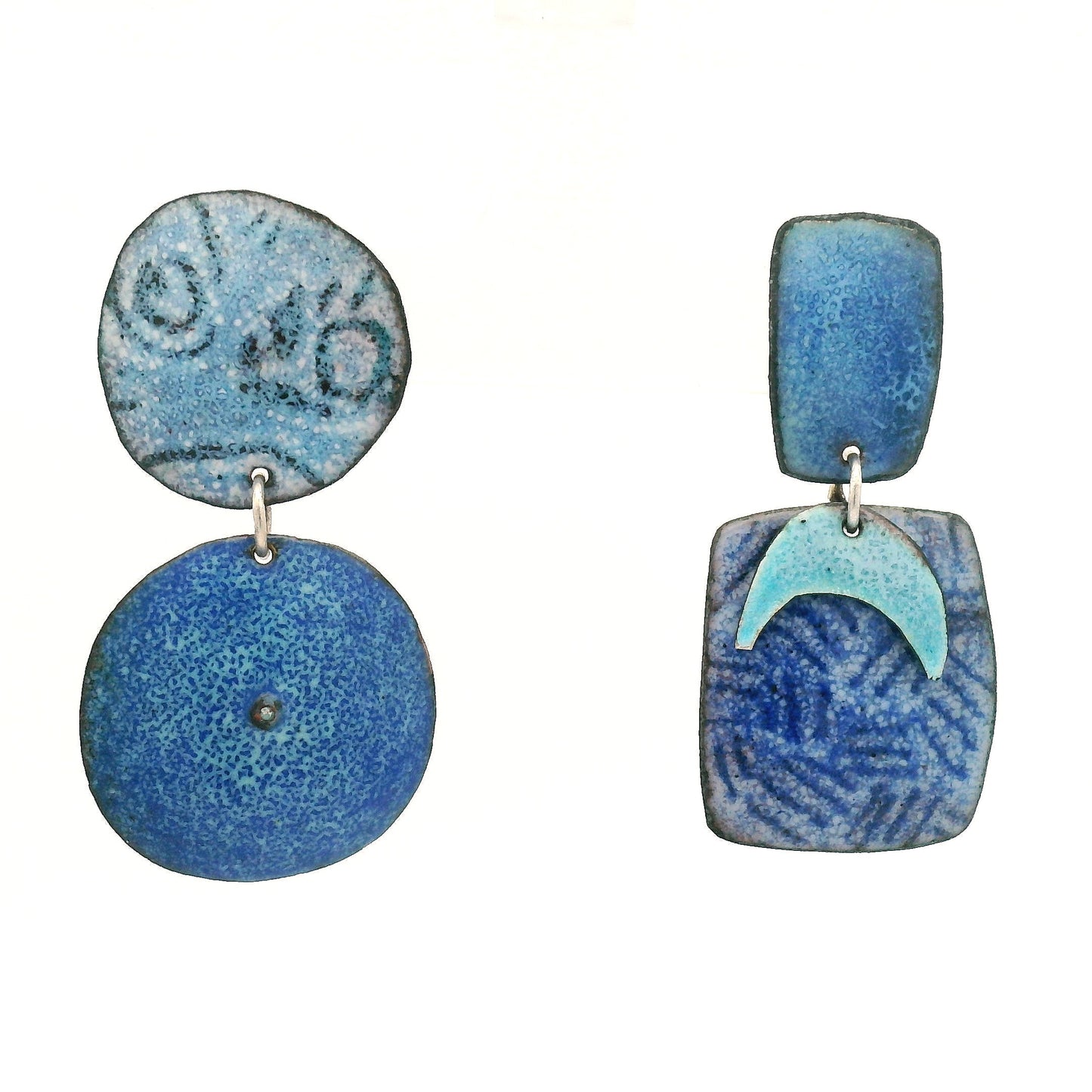 Asymmetrical Blue Moon Enamel Earrings