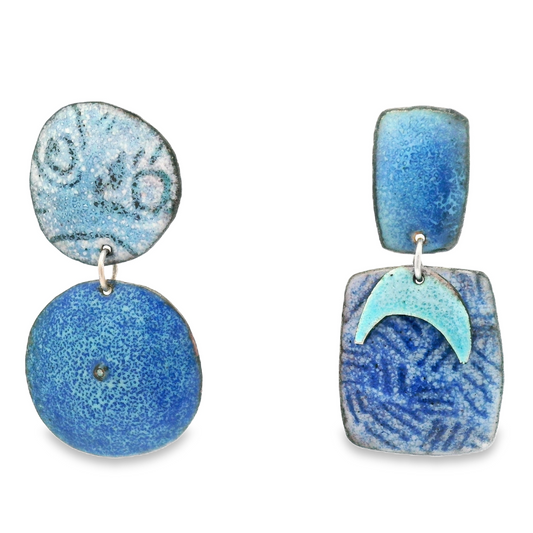 Asymmetrical Blue Moon Enamel Earrings
