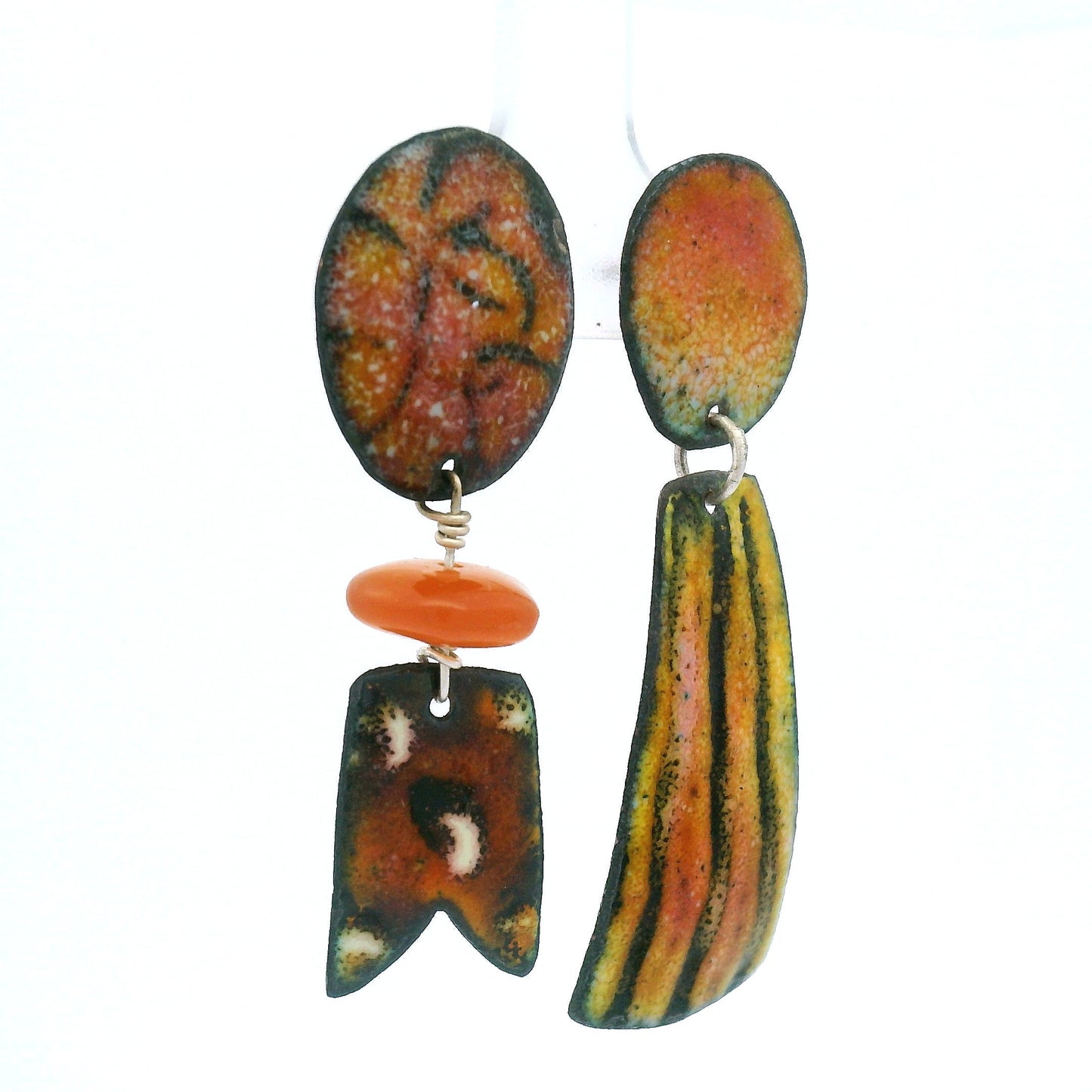 Asymmetrical Amber Enamel Earrings