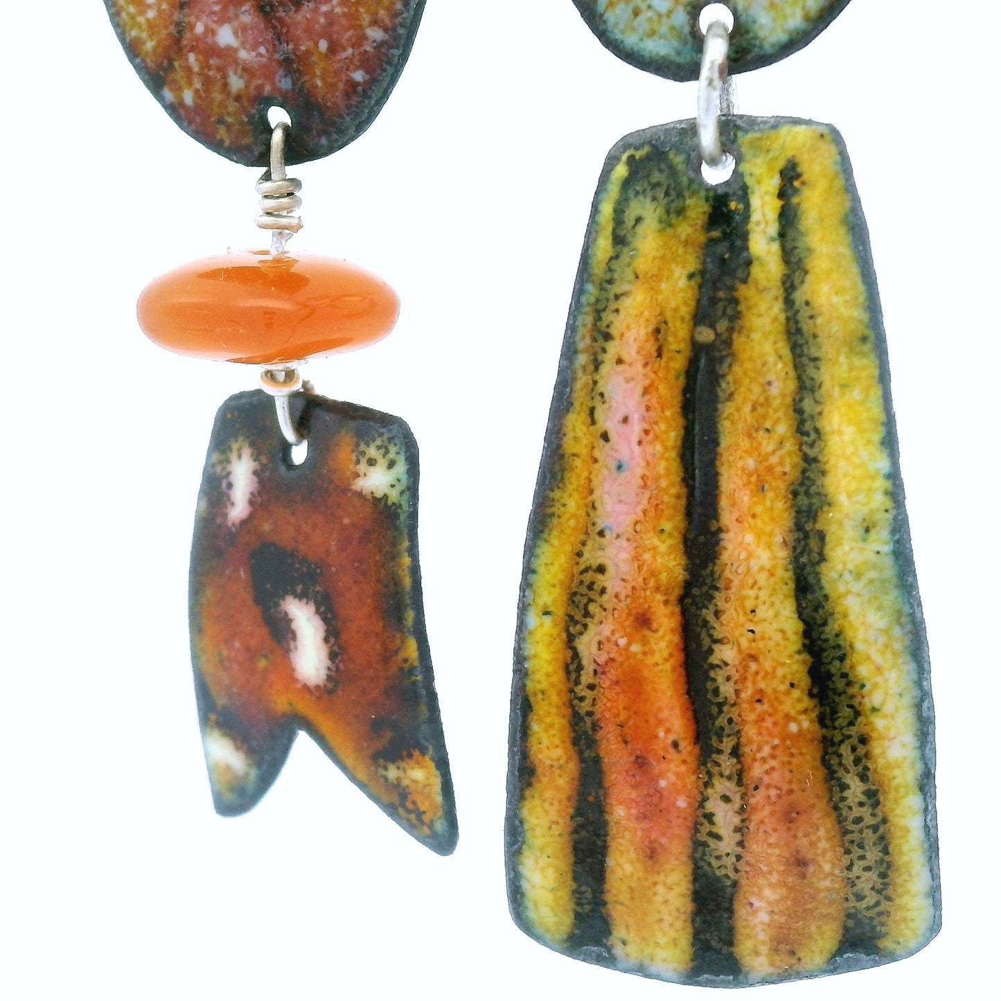 Asymmetrical Amber Enamel Earrings