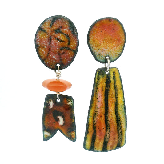 Asymmetrical Amber Enamel Earrings
