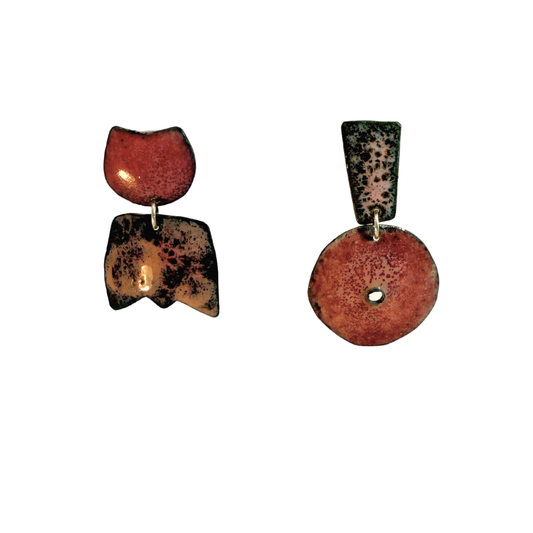 2-Piece Orange & Black Enamel Earrings