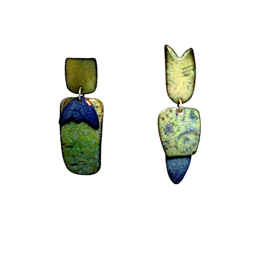 3-Piece Green & Blue Enamel Earrings