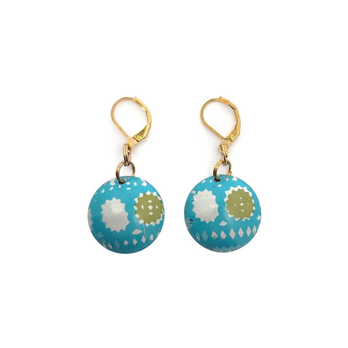 Sky Blue Vintage Tin Dangle Earrings