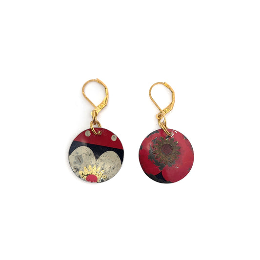 Red Vintage Tin Asymmetric Dangle Earrings