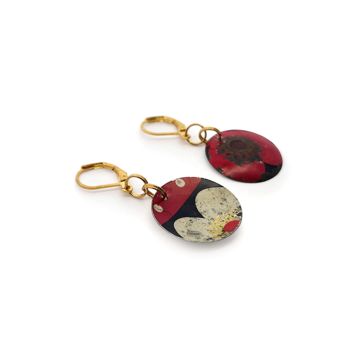 Red Vintage Tin Asymmetric Dangle Earrings