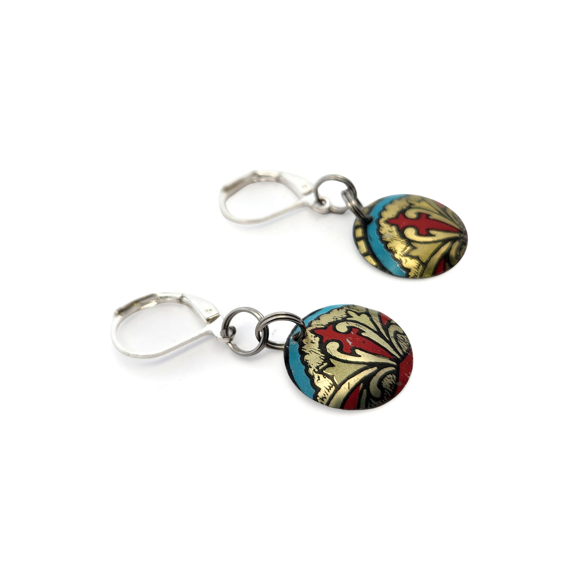 Crown Vintage Tin Dangle Earrings