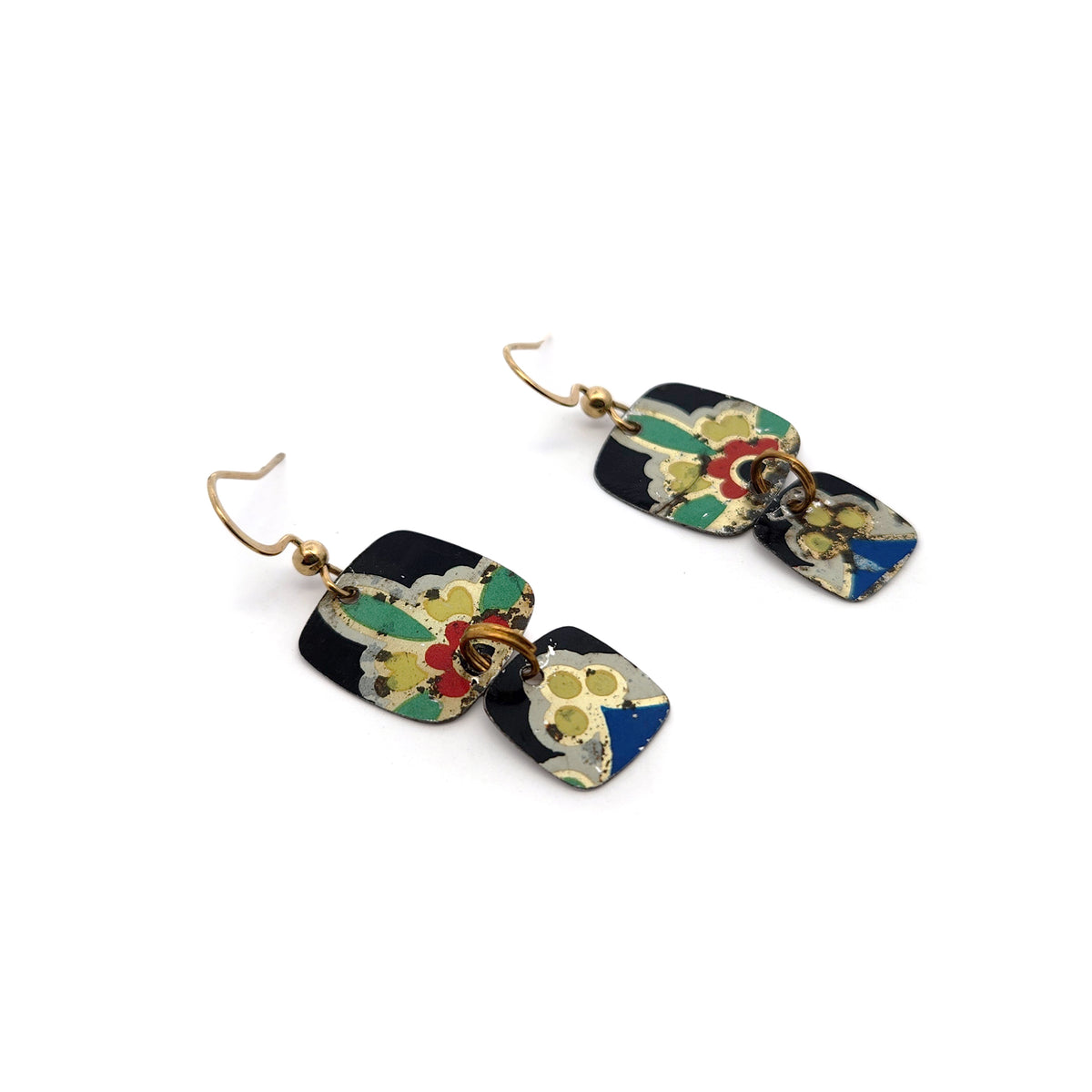 Primary Double Dangle Vintage Tin Earrings