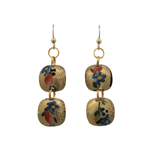 Gold Floral Double Dangle Vintage Tin Earrings