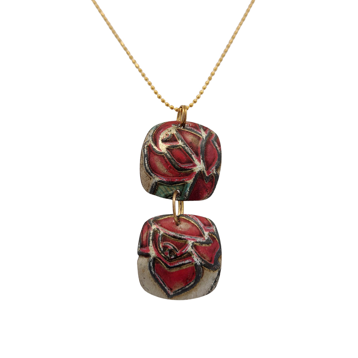Rose Double Drop Vintage Tin Pendant