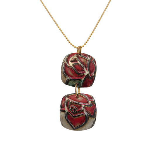 Rose Double Drop Vintage Tin Pendant